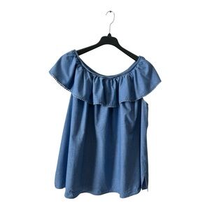 Faded Glory Blue Off-Shoulder Blouse, Size 4X (26W - 28W)